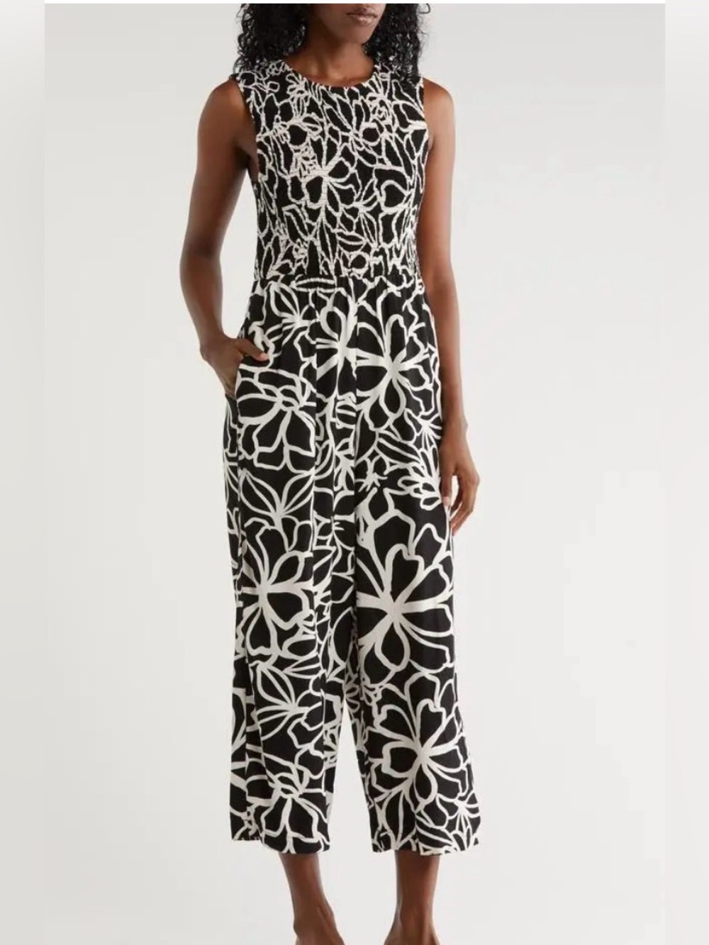 Calvin Klein Big Flowers Smocked Jumpsuit | Size 10